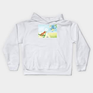 Hazel Dormouse & Great Tit Illustration Kids Hoodie